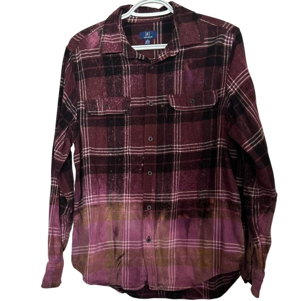 George Women's Plum Ombre Tie Dyed Long Sleeve Button Flannel Shirt Size M 38-40